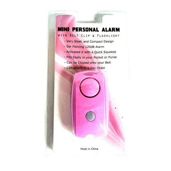 Safety Technology Mini Personal Alarm, Pink, with LED flashlight and Belt Clip