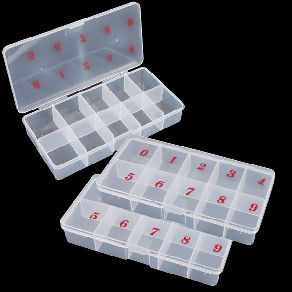 EVERMARKET 2 Pieces False Nail Tips Transparent Storage Box with 10 Number Spaces Storage Case Container Nail Box Plastic Grid Box for Fingernail，Crystal, Jewelry, Nail Accessories (Clear)