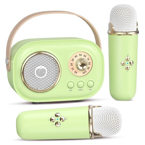 Mini Karaoke Machine for Kids Adults,Portable Bluetooth Speaker with 2 Wireless Microphones, Gifts Toys for Girls 3, 4, 5, 6, 7, 8+ Years Old Birthday Family Home Party Microphone Preamps-Green