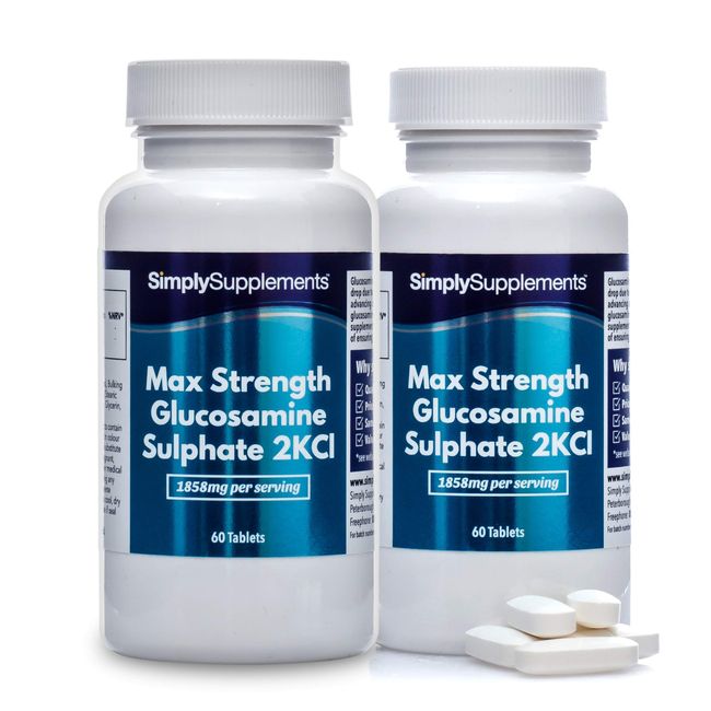 Maximum Strength Glucosamine Sulphate 2KCl | 1858mg Per Serving | 2 x 60 Tablet Bottles = 120 Tablets Total | Manufactured in The UK