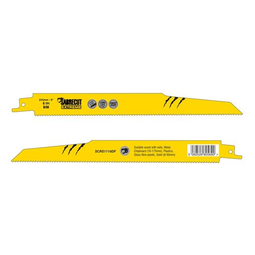 10 x SabreCut SCRS1110DF_10 225mm 6 TPI S1110DF Fast Wood and Metal Cutting Reciprocating Sabre Saw Blades Compatible with Bosch Dewalt Makita and Many Others