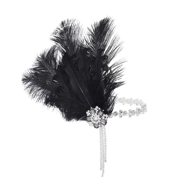 IYOU Black Feather Flapper Headpiece Sparkly Crystal Gatsby Headband Rhinestone Costume Wedding Hair Accessories for Women