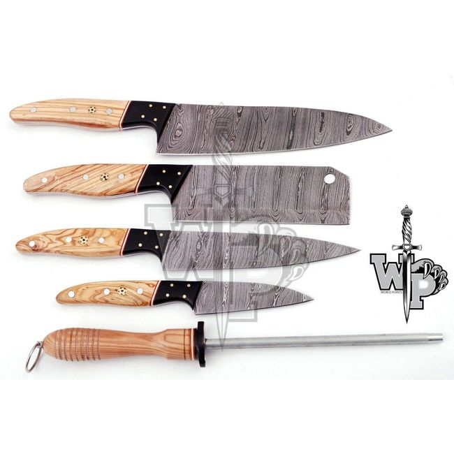 Custom Handmade Damascus Professional kitchen Chef knives set-5
