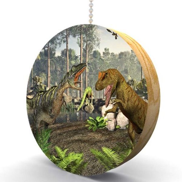 Dinosaur Fight Hardwood Oak Fan/Light Pull