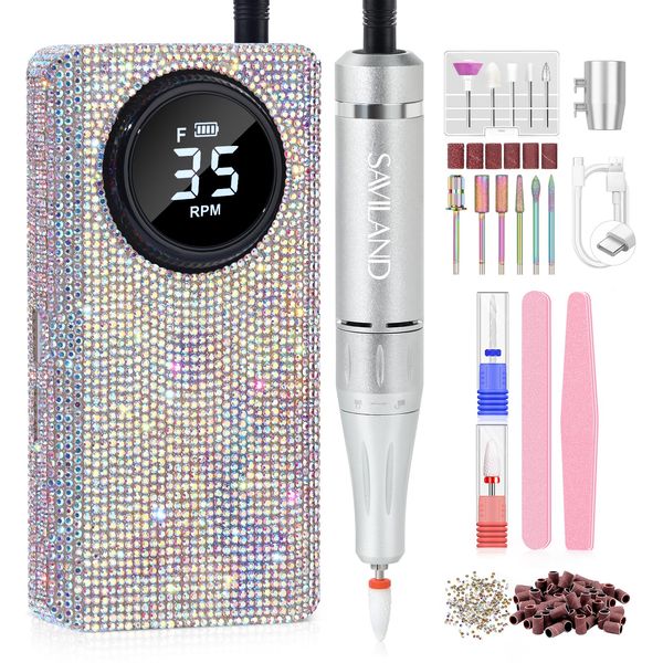 Saviland Nail Drill: Electric Nail Drill Machine Diamond Shiny 35000RPM Nail Drill Kit Professional Drill Bits Drill Nail File Buffer Dust Brush Expert Salon Use Manicure Pedicure