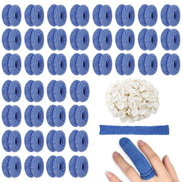 FEXPDL 60pcs Finger Bandages Tubular Finger Guards Blue Finger Cots for Finger Protections Finger Bandages Tubular Finger Cots Buddies Finger Bobs Thumb Bandage（Blue）