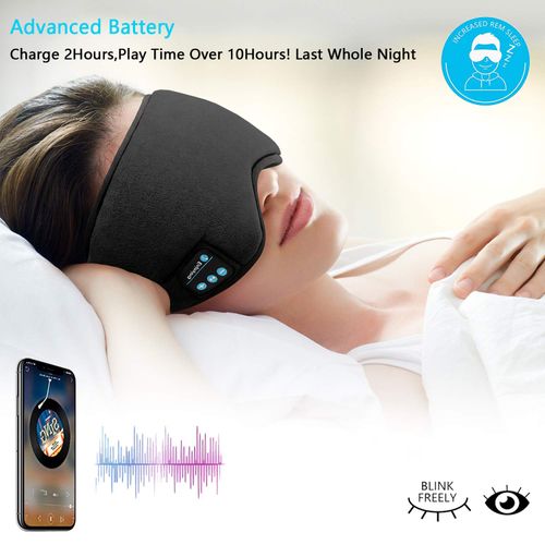 Wireless Sleep Mask,SKEYEOL Sleep Headphones,Adjustable&Washable Music Travel Sleeping Headset with Built-in Speakers Microphone Hands-Free for Air Travel,Siesta and Sleeping