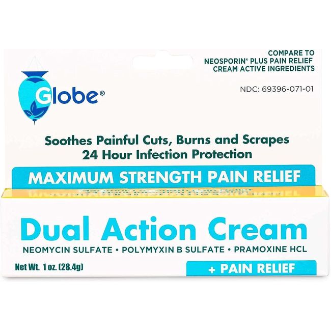 Globe Triple Antibiotic Cream with Neomycin, Polymyxin B, Pramoxine, Soothes Pai