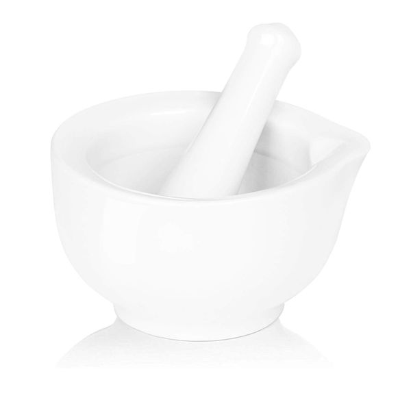 LEETOYI Porcelain Mortar and Pestle, Ceramic Herb Grinder Pill Crusher Set, 3.3-inch White