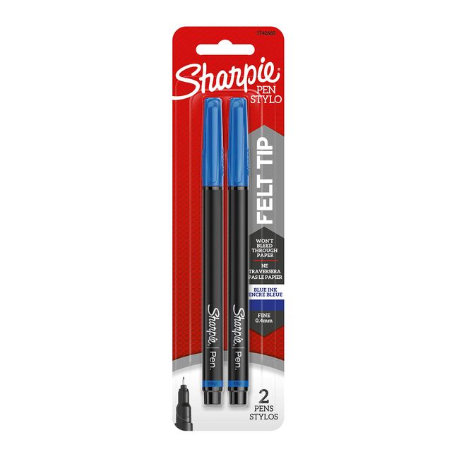 SHARPIE Felt Tip Pens, Fine Point, Blue, 2-Count