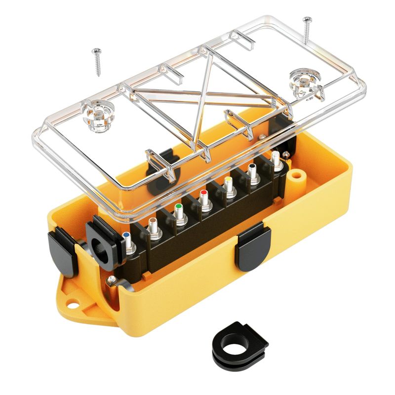 MECMO 7 Way Trailer Wire Junction Box Clear Cover Color-Coded 7 Pin