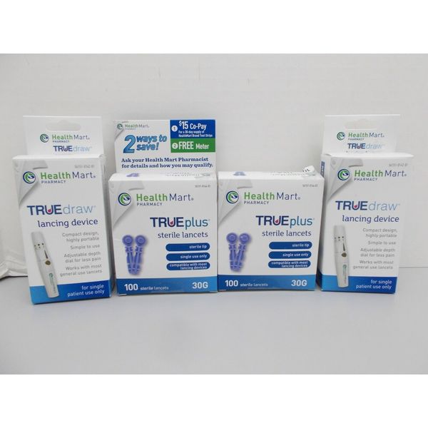 200 Health Mart Pharmacy True Plus 30G Lancets & 2 Lancing Devices