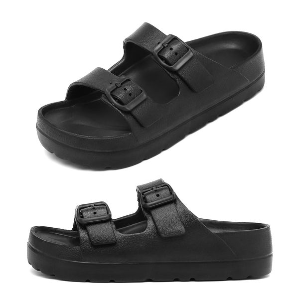 Kamafy Ladies' Platform Sandals With Buckles, Stylish Summer Sandals, Arch Support Slippers, Suitable For Indoors, Outdoors, Offices, Casual, Made from EVA, A Black