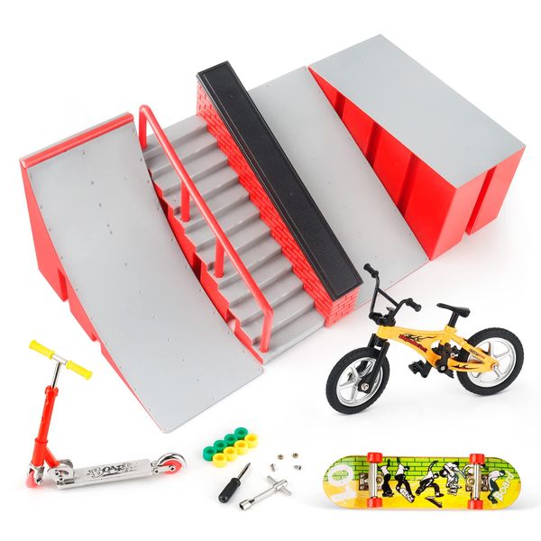 KETIEE Finger Skateboard Ramp Accessories Set, Fingerboard Skate Park Kit Ramp Finger Skateboards Training Props for Kids and Children (C)