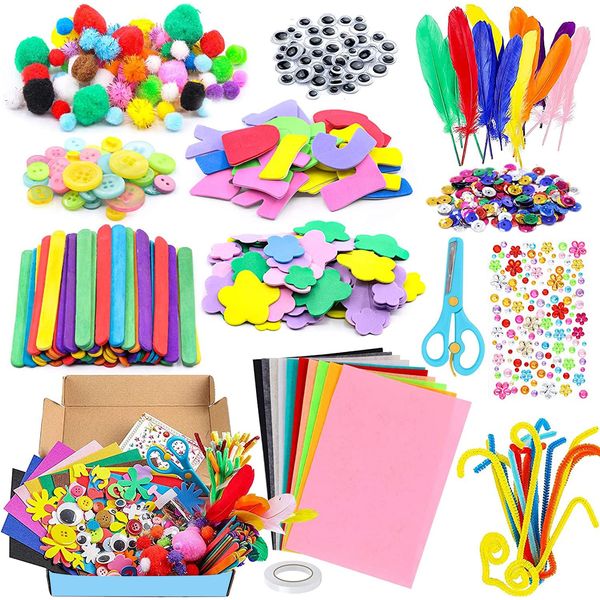 Newthinking DIY Craft Kits for Kids, Make Your Own Colorful Animals 1000 PCS+ Kids Arts and Crafts Kit with Pipe Pom Poms, Feathers, Beads, Colored Felt for School Home Kids Age 5 6 7 8 9 Years+