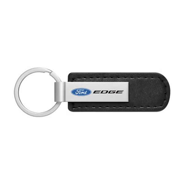 Ford Edge Silver Metal Black PU Leather Strap Key Chain