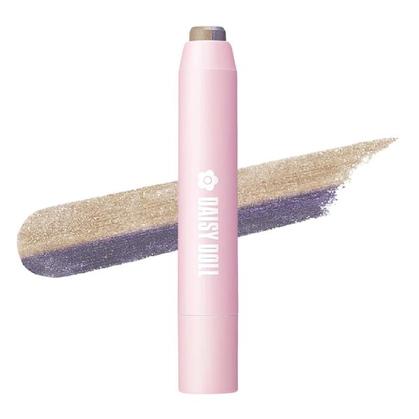 Daisy Doll Dual Color Eyeshadow Stick, Japanese Two-Tone Cream Eyeshadow Pencil, Long-Lasting & Moisturizing, Highly Pigmented Eye Makeup for Easy Glide, 0.74 Oz, Smoky Violet