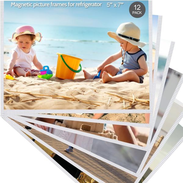 Picture Frame, 12 Pack 5X7 Magnetic, White Border, Reusable, Waterproof, Perfect