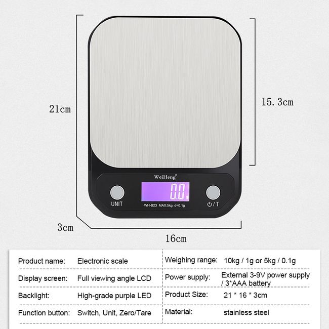 3kg/5kg/10kg 0.1g/1g High Accuracy Backlight Electric Scale with 3-9V USB  Charge