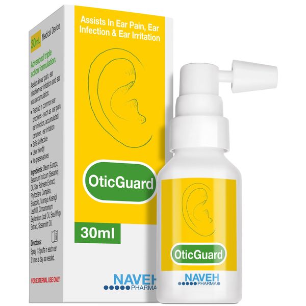 NAVEH PHARMA Otic Guard - Natural Ear Wax Removal Spray | Organic Herbal Sweet Oil Blend 3 in 1| Ear Infections, Itchy Ear, Ear Irritation | Clogged Ears and Swimmer’s Ear Drops (1 Fl Oz)