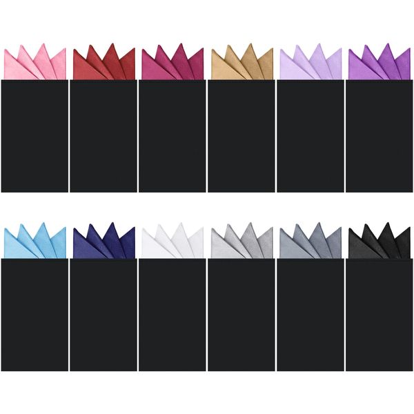 12 Pcs Pocket Squares for Men Prefolded Suit Pocket Squares on Card Masculine Polyester Suit Handkerchief Suit Accessories