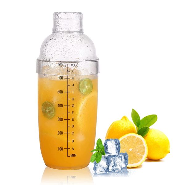 Cocktail Shaker 350-700ML Plastic Resin Transparent Drink Shaker Bottle with Scale and Strainer Mixer Shaker Cup Bottle for Home Bar Milk Tea Shop Party Coffee Shop Restaurant (700ML)