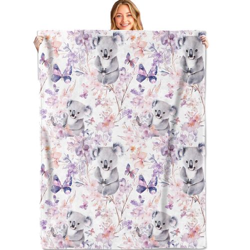MIEPOS Cute Koala Throw Blanket,50x60in,Soft,Lightweight Flannel,Butterfly Floral Blankets - Gifts for Kids Women,Animal Lovers,for Couch Office Travel,Home Living Room Whimsical Decor