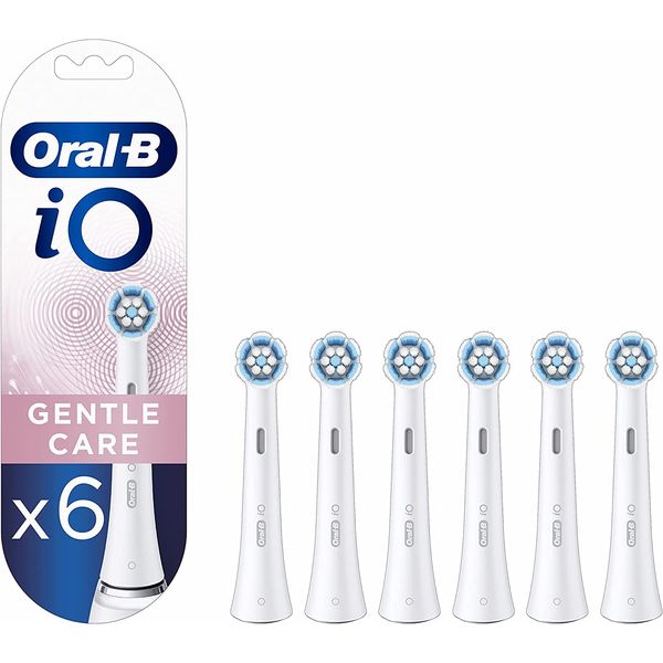 Oral-B iO Gentle Care Electric Toothbrush Head, Twisted & Angled Bristles for Deeper Plaque Removal, Pack of 6 Toothbrush Heads, Suitable for Mailbox, White