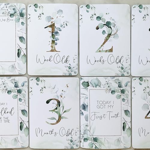 Baby Milestone Cards, Eucalyptus Milestone Cards, Newborn Gift Set, Monthly Picture Cards, Boy Girl Photography Props, New Baby Gift, Announcement Hello World Sign, Baby Shower