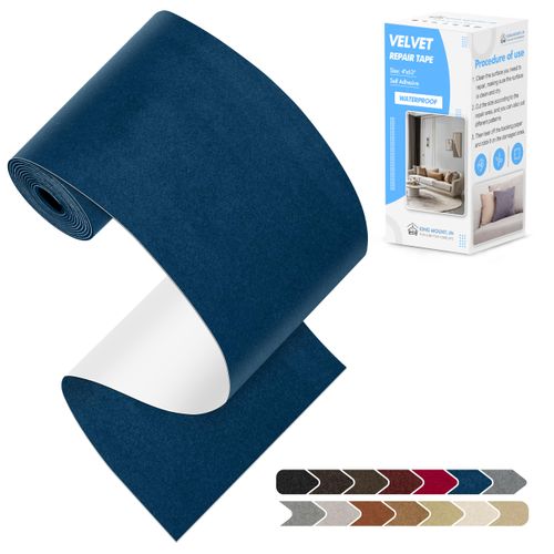 KING MOUNTAIN Couch Fabric Repair Patch, Fabric Patches for Furniture, 4" x 63" Waterproof Velvet Repair Tape for Sofas, Car Seats, Furniture, Upholstery Fabrics and Velvet Goods. （Dark Blue）