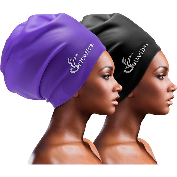 Extra Large Swim Swimming Cap for Braids and Dreadlocks Long Hair Black Women Men Girls Silicone Waterproof afros Curls Thick Curly Weaves Extensions Pool hat