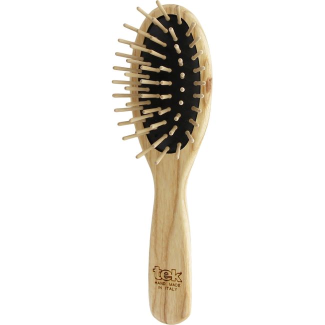 TEK - Small Oval Hairbrush in Ash Wood with Short Wooden Pins, Handmade in Italy