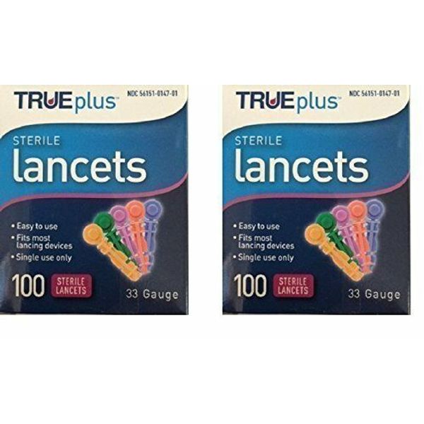 Trueplus Single Use Sterile Lancets Fits Most Lancing Devices 33G 100 Ct 2 Pack