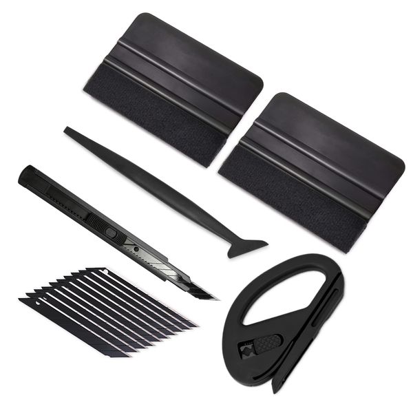 Gomake Vehicle Vinyl Wrap Window Tint Film Tool Kit Include 4 Inch Felt Squeegee, Retractable 9mm Utility Knife and Blades, Zippy Vinyl Cutter and Mini Go Corner Squeegee for Car Wrapping (5 Tools)