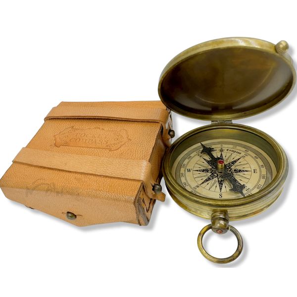 MARINE ART HANDICRAFTS ''Robert Frost Poem'' Engraved Antiquated Finish, Camping Compass, Gifts for Boys, Graduation Gifts, Inspirational Gifts for Woman, Sentimental Gifts, Brass Compass with Case. C-3240