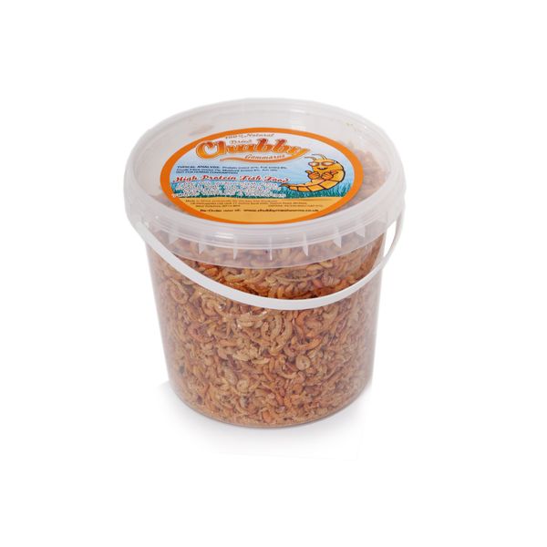 Chubby Mealworms Dried Gammarus Shrimp (1L Tub), Siberian Shrimps for Fish, High Protein Dried Shrimp, Ideal Koi & Aquarium Fish Food, Shrimp Food for Pond Fry, Reptiles, Young Turtles & Terrapins