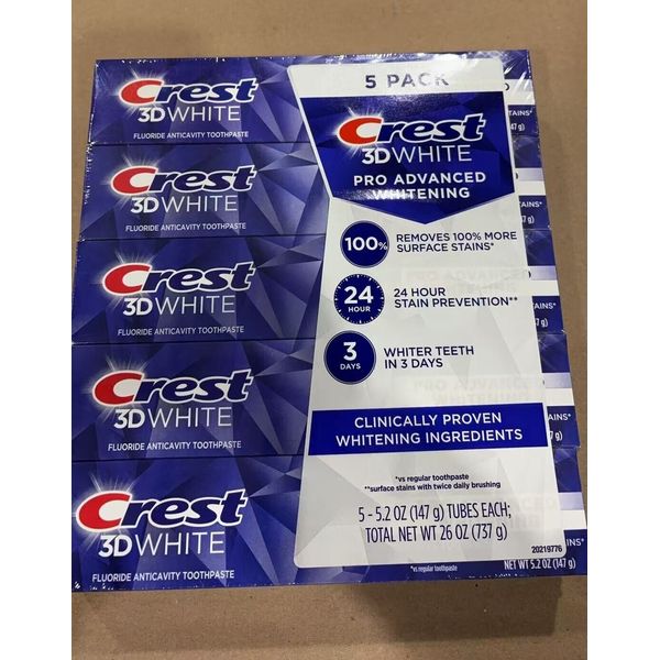 Crest 3D White Fluoride Anticavity Toothpaste-5 Pack  5.2 oz/147g Each