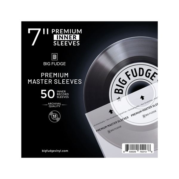 BIG FUDGE Premium Master Vinyl Sleeves - Anti Static and Dust Archival Record Inner Cover - Protective Plastic and Rice Paper LP Album Sleeve Covers for 7-Inch Records - Pack of 50