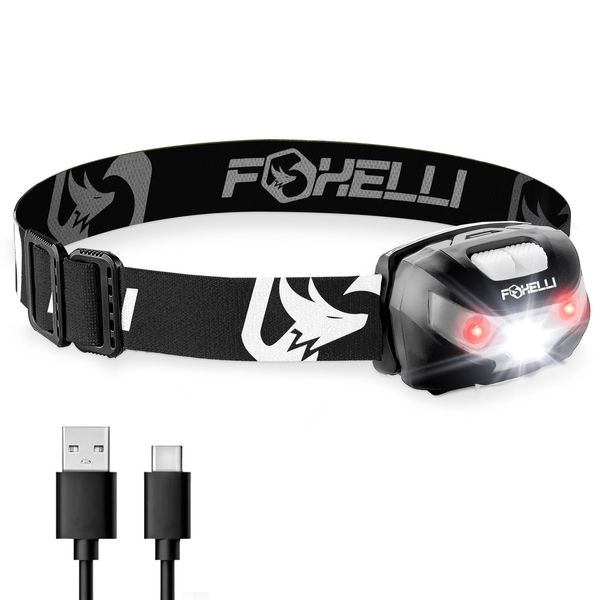 Foxelli Rechargeable Led Headlamp - Super Bright, Lightweight And Comf