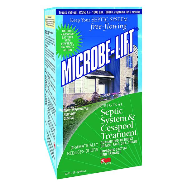 MICROBE-LIFT Natural Septic Tank Treatment - Liquid, Bio-Friendly Bacteria, Septic Safe Drain and Leach Field Cleaner - Bacteria Digest Grease, Fats, Oil and Tissue and Improve Septic Flow, 32 fl oz