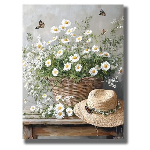 Rustic Daisy Wall Art Farmhouse Flower Painting Pictures Wall Decor Rustic Country Floral Canvas Poster Prints for Living Room Bedroom Kitchen Bathroom Decor Unframed 12x16inch