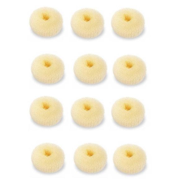 SQULIGT 12 Pcs Small Hair Bun Maker, Small Hair Donut Set for Kids Girls Women, Hair Donut Bun Maker Tool for Short and Thin Hair Crown Shapers Accessories (Size S/ 2.3 Inch, Beige)