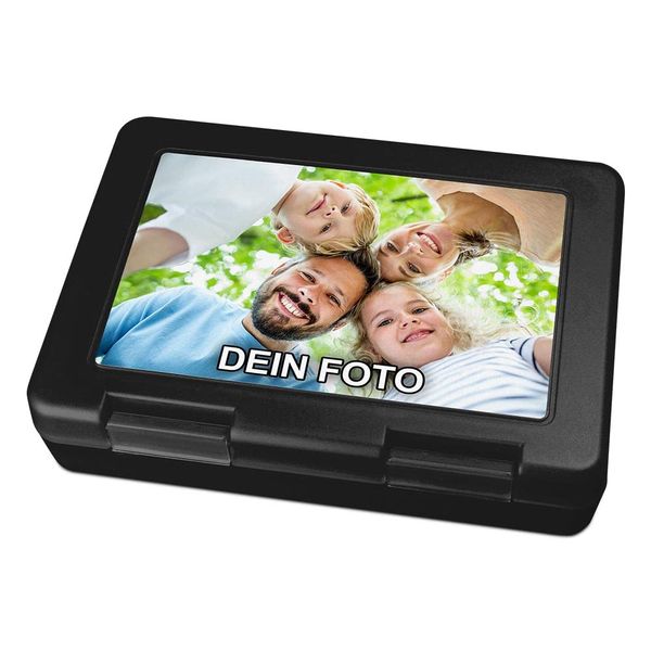 PhotoFancy® - Lunch Box with Photo Print - Lunch Box to Personalise - Customise Lunch Box with Your Own Motif (Black)