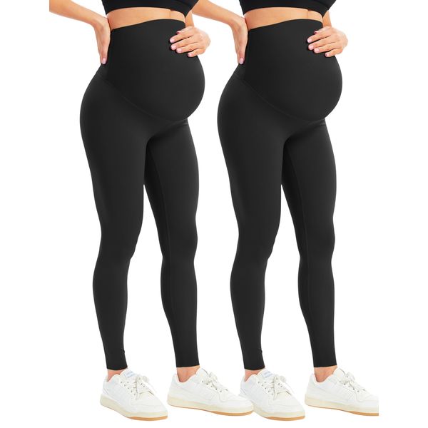 BONVIGOR Women's Maternity Leggings Over The Belly Bump Workout Full Length Leggings Running Active Yoga Pants