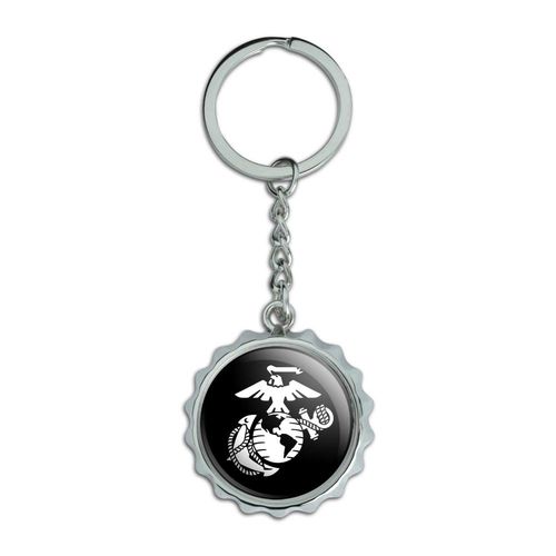Marines USMC White Eagle Globe Anchor on Black Officially Licensed Keychain Chrome Plated Metal Pop Cap Bottle Opener