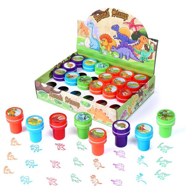 Kesote 24Pcs Assorted Stampers for Kids Dinosaur Self-Inkling Stampers Set Animal Stamp Set for Loot & Prize Bag Fillers Gift Bags Present Boxes Party Bags Filler Best Gift for Kids