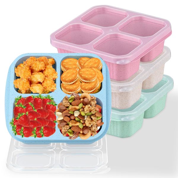 Movstriker 4 Pack Snack Containers, Bento Bento Snack Boxes with 4 Compartments Meal Prep Containers Reusable Lunch Containers for Kids Adults Divided Food Storage Containers for School Work Travel