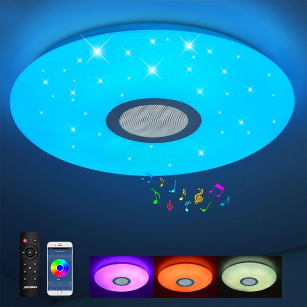 JDONG LED Deckenleuchte Dimmbar mit Bluetooth Lautsprecher, 24W ⌀30 CM IP44 Wasserdicht Badzimmer Deckenlampe mit Fernbedienung und APP-Steuerung,Weißes Rauschen für Schlafzimmer Küche