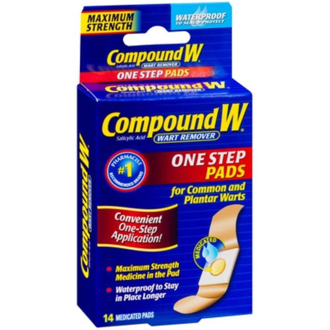 Compound W Wart Remover Maximum Strength One Step Pad Waterproof 14ct Pack of 4