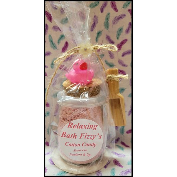 NEW Handmade 'Cotton Candy' Relaxing Bath Fizzy's W/Wood Scoop & Rubber Duck 7oz